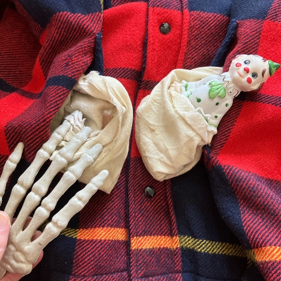 💀 SOLD 💀 Vintage 60s Maine Guide Wool Sherpa Lined Plaid Flannel Jacket ~ L - Picture 8 of 8